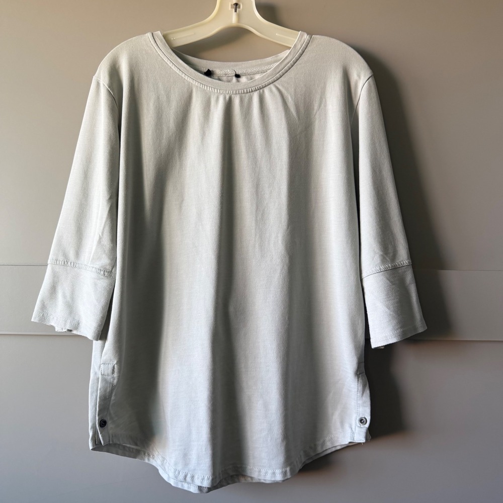 Neutral 3/4 Sleeve Top Women M Light Blue Button Detail Boat Neck Minimalist